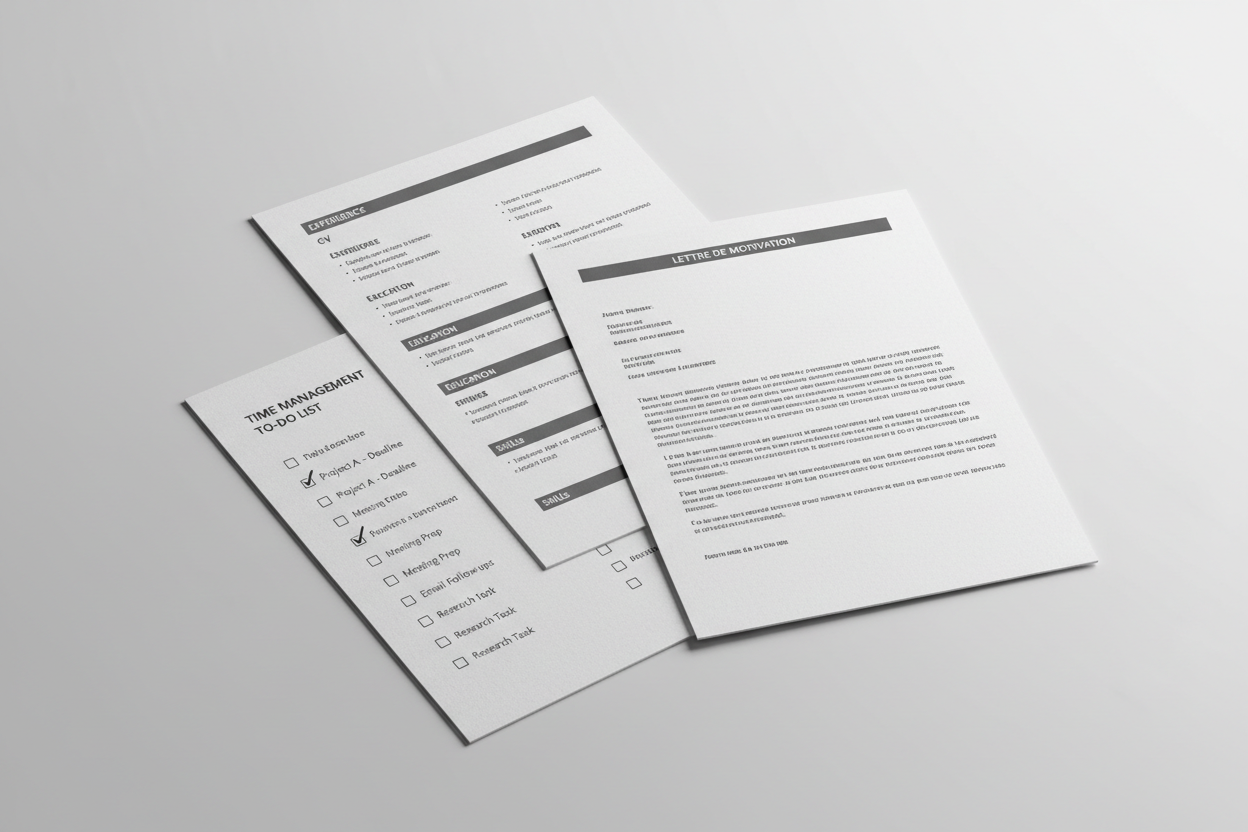 Créer une image d’un fichier pdf avec une superposition de cv, lettre de motivation et une to do list d’organisation de temp